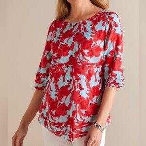 NWOT Soft Surroundings Siesta Key Red & Blue Floral Cotton Tunic Top Women’s XL